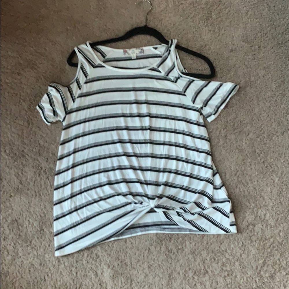 Black and white striped cold shoulder tee